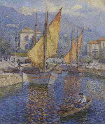 James Taylor Harwood, Sailboats and Rowboat, 1938, oil on canvas.